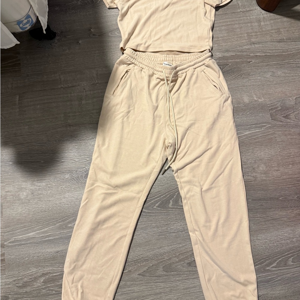 Heartloom Cream Track Pants Relaxed Fit Elastic Waist